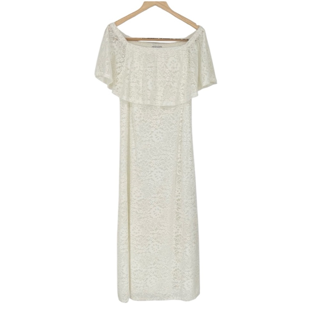 Chelsea Taylor Lace Off White Off the Shoulder Maxi Dress